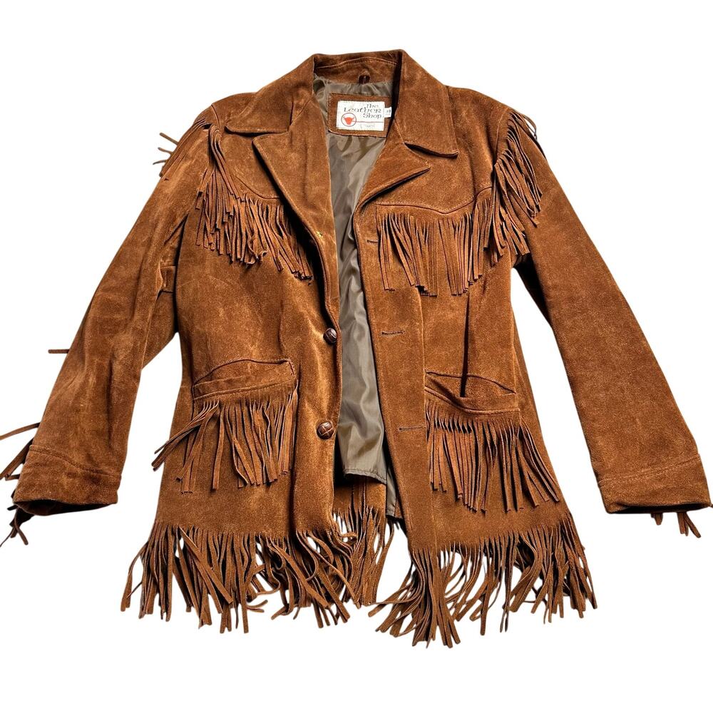 Vintage Men’s Suede Fringe Leather Jacket Cognac Brown Size 38 Sears